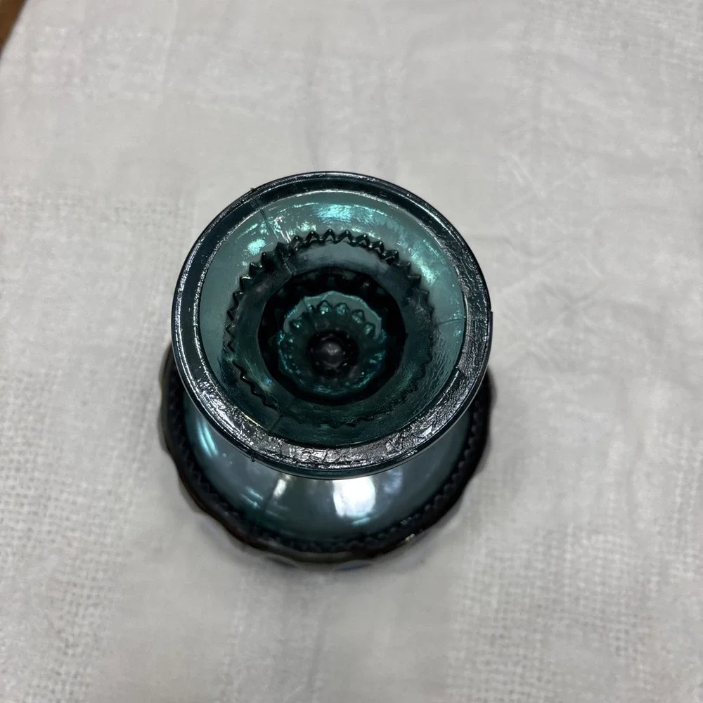 Vintage Indiana Blue Iridescent Carnival‎ Glass Kings Crown Thumbprint Compote